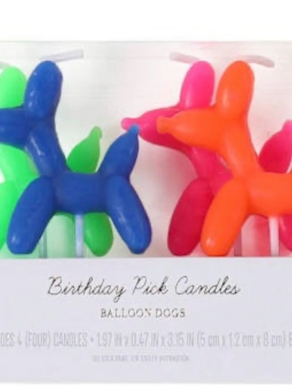 Birthday Pick Candles Balloon Dogs - Neon Blue, Green, Pink, Orange